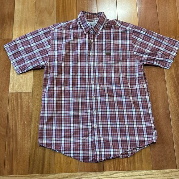 Carhartt men plaid button up commard short sleeve shirt size Tall L - Picture 1 of 7